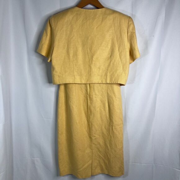 Talbots Vintage Yellow 2 Piece Set Sheath Dress & Blazer Linen Blend Size 10 - Picture 2 of 11